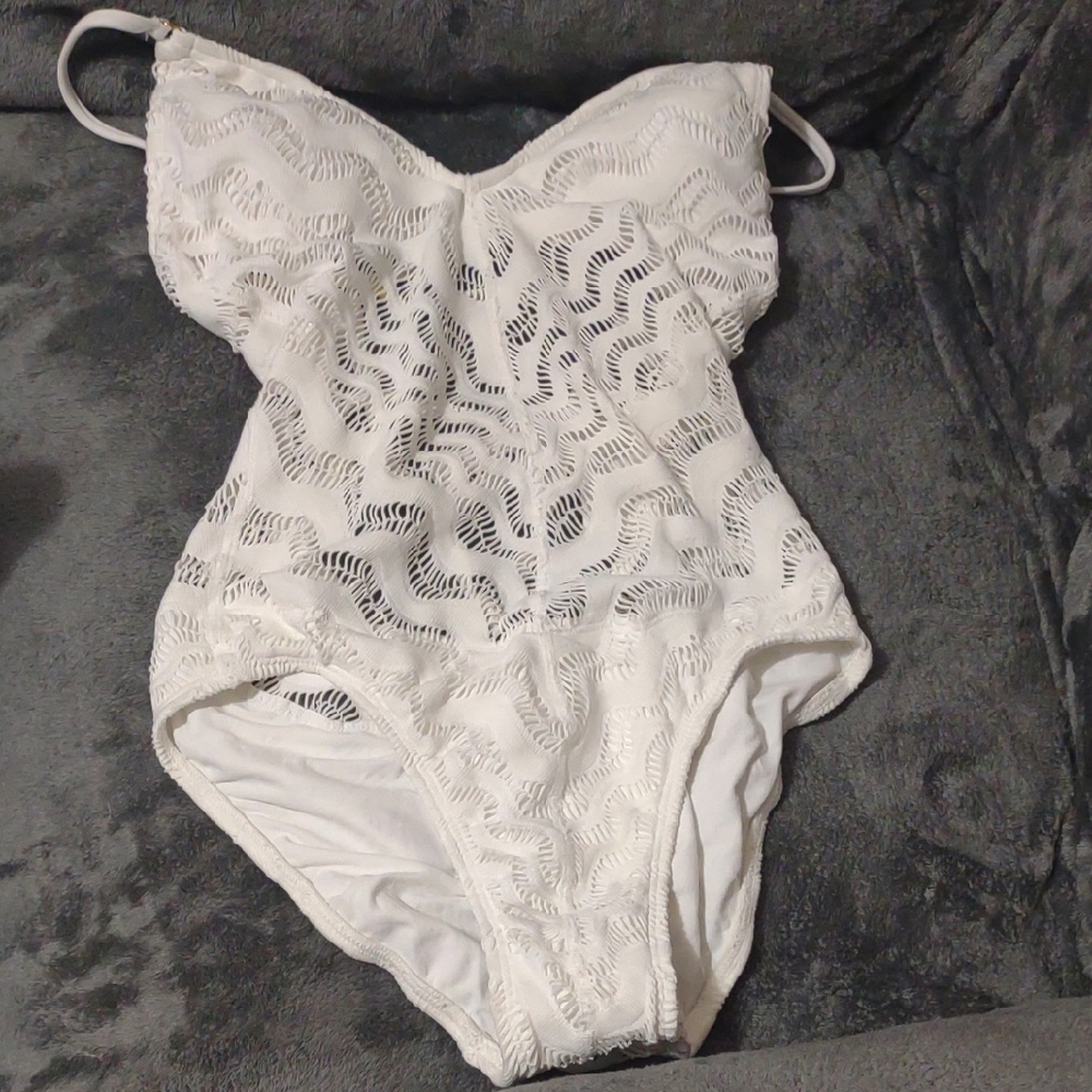 Robin Piccone White Embroidered Swim Suit